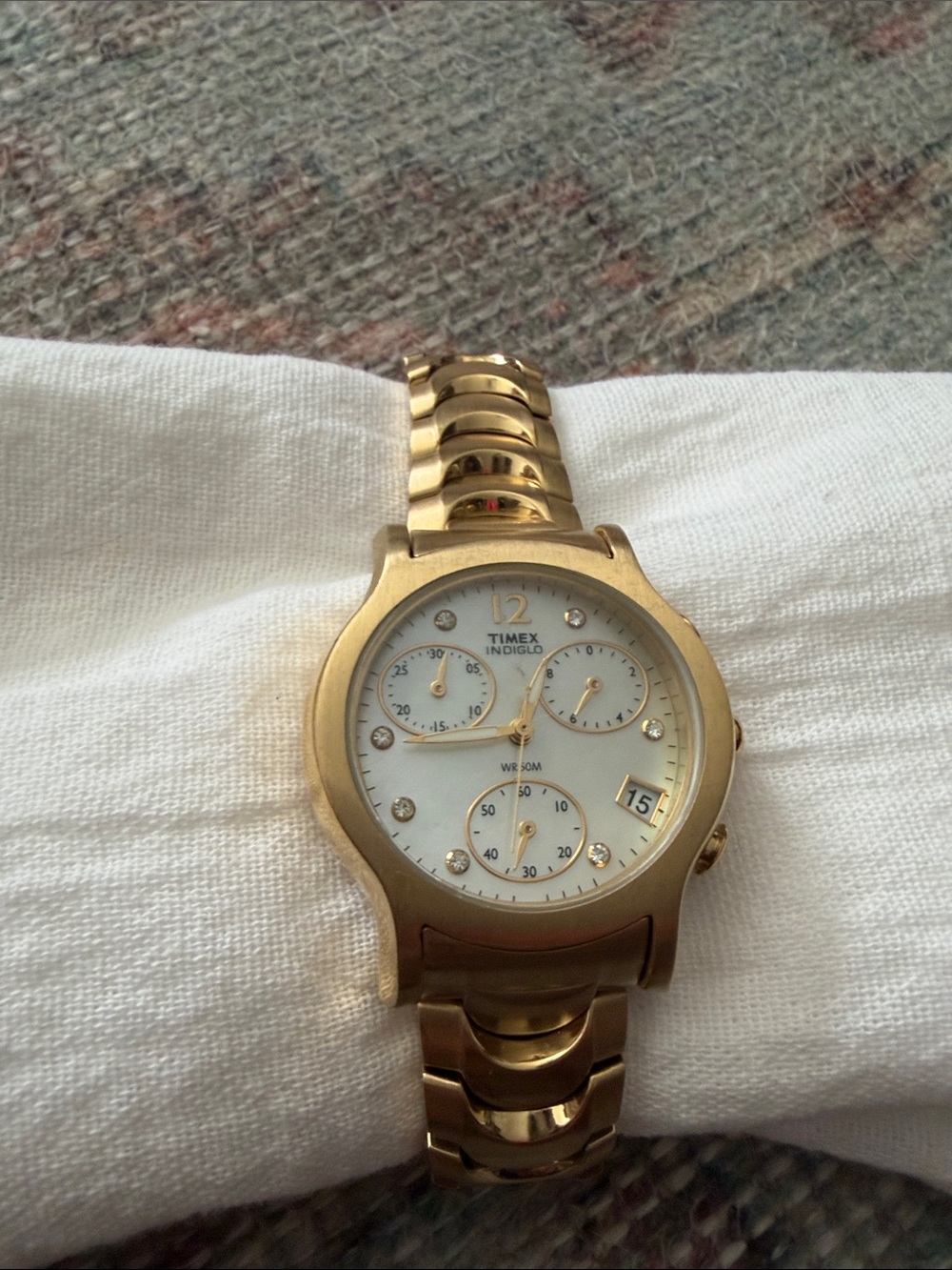Timex Gold-Tone Women’s Chronograph Watch with White Dial